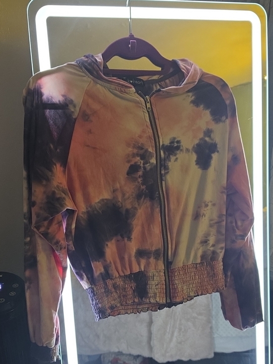 Derek Heart Jackets & Blazers - Derek Heart Tie-Dye Hooded Zip Jacket in Purple and Orange